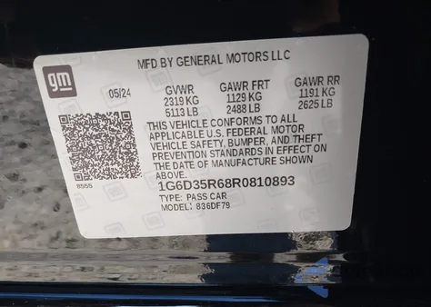 2024 Cadillac Ct5-V V-Series Blackwing z USA, uszkodzony, nr VIN 1G6D35R68R0810893